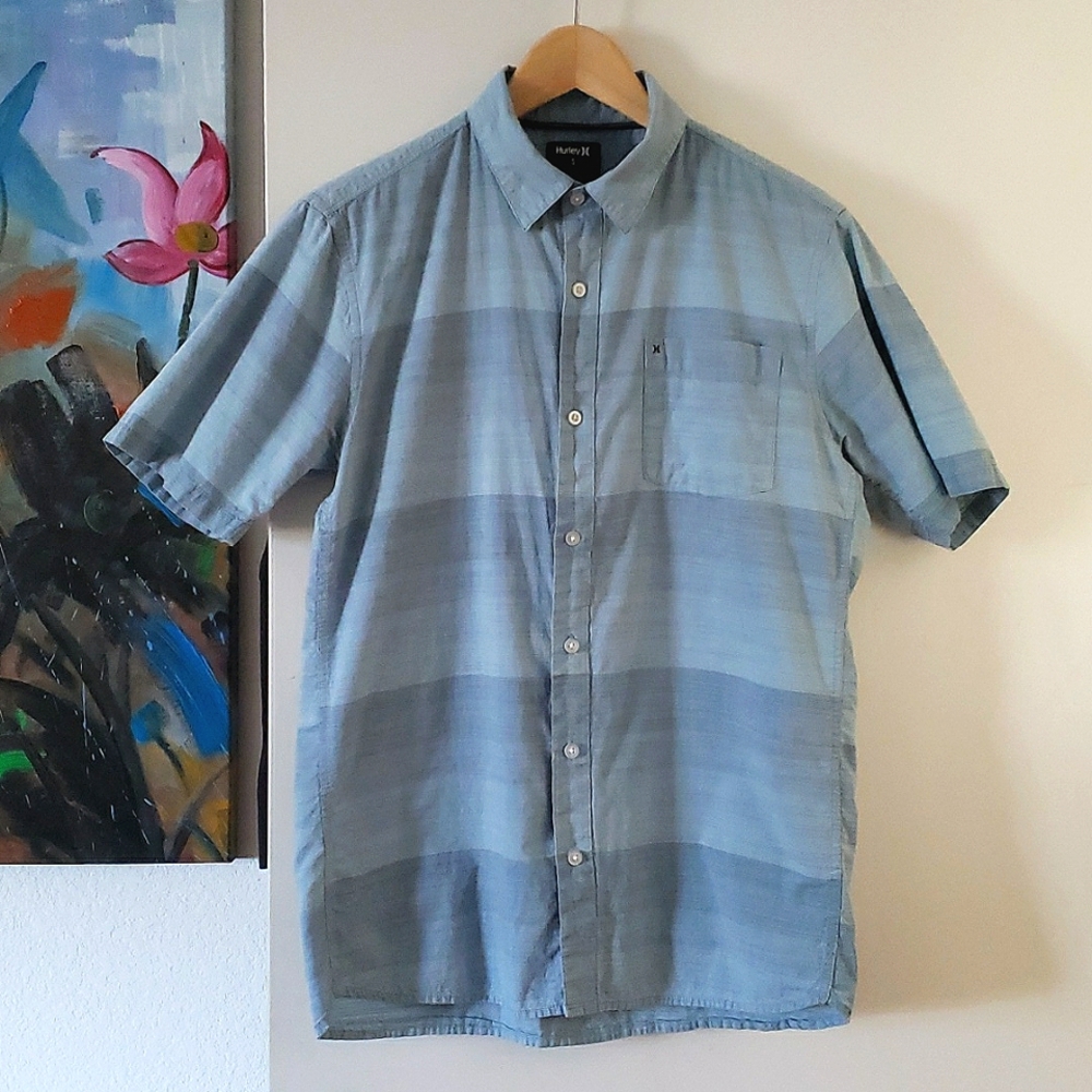 Hurley 100% Cotton Blue Striped Shirt Size Small